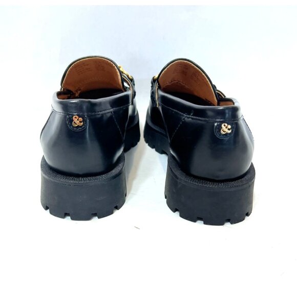 Sam & Libby Rylan Black Lug Sole Loafers Gold Buckle Detail Size 9 Womens Shoes - Picture 5 of 12